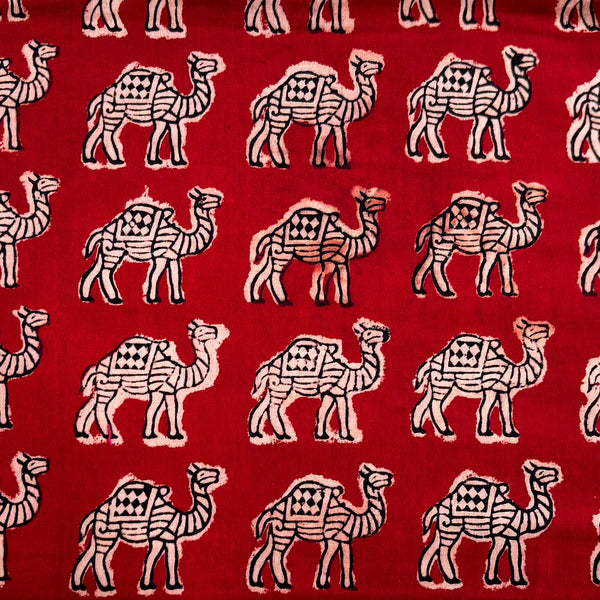 ( PRE-CUT 2.35 METER ) Pure Cotton Bagru Red With Cream Cemal Motif Hand Block Print Fabric