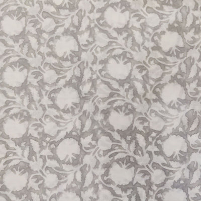 PRE-CUT 1.30 METER Pure Cotton Jaipuri Grey With White Flower Jaal Hand Block Print Fabric
