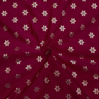 ( PRE-CUT 1.30 METER ) Brocade Pink With Star Woven Motif Woven Fabric
