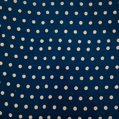 ( PRE-CUT 1.30 METER ) Pure Cotton Discharge Blue With Polka Hand Block Print Fabric