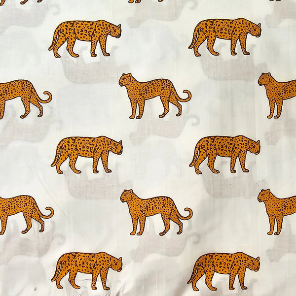 ( PRE-CUT 1.40 CM ) Pure Cotton White With Cheetah Screen Print Fabric
