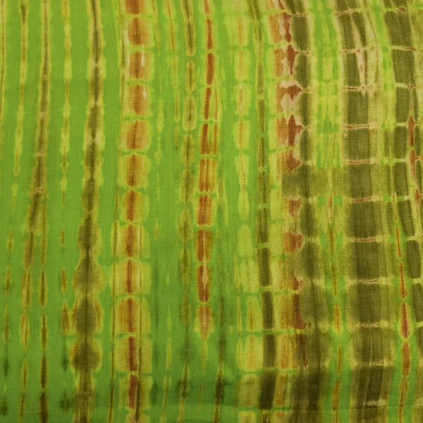( PRE-CUT 1.5 METER ) Pure Cotton Shibori Tie And Dye Green And Rust Green And Brown Fabric