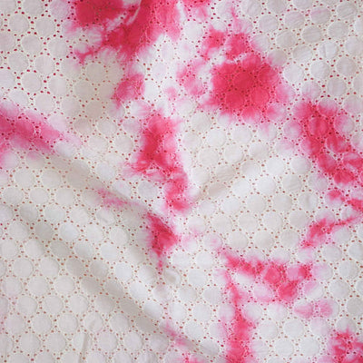 PRE - CUT 1.65 METER ( Width 42 Inches ) Pure Cotton Tie And Dye  Hakoba Pink Circles All Over Hakoba Pattern Woven Fabric