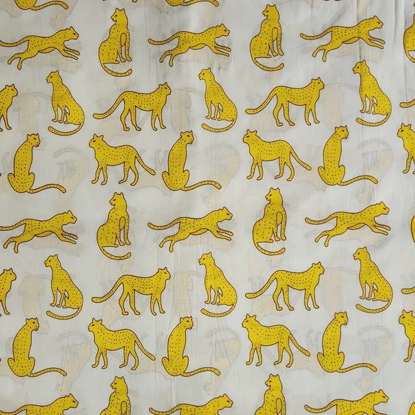 ( PRE-CUT 1.80 ) Pure Cotton Cream With Leopard Screen Print Fabric