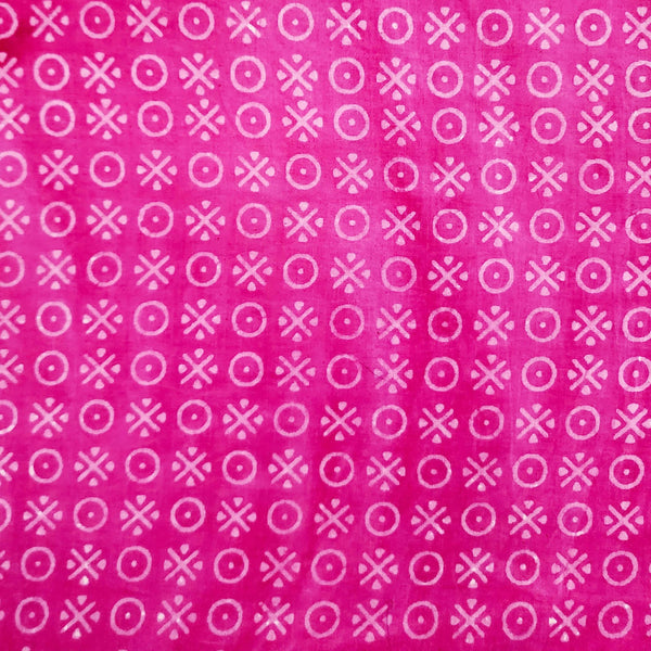 PRE-CUT 1.75 METER Pure Cotton Dabu Pink With Cream Simple Motifs Hand Block Print Fabric