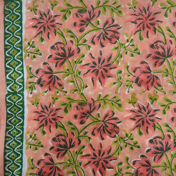 PRE-CUT 1.75 METERS Pure Cotton Jaipuri Peach With Dark Peach Jaal Hand Block Print Fabric