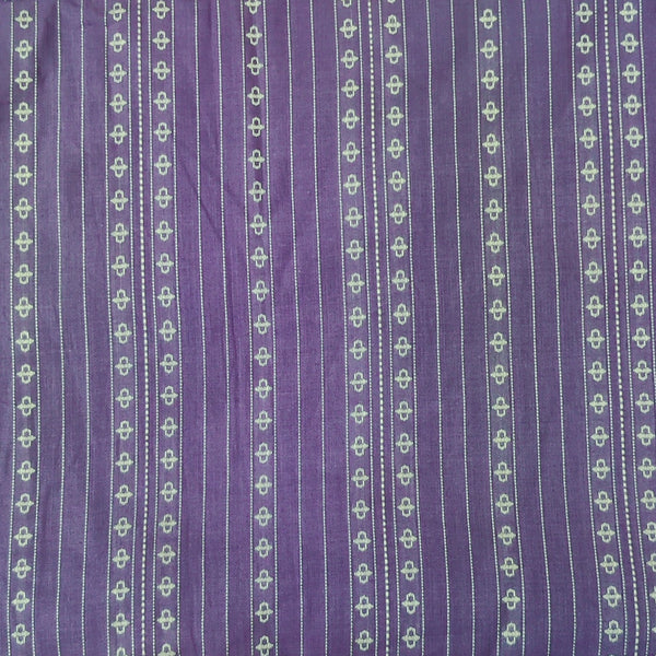 PRE-CUT 1.80 METER Pure South Cotton Handloom  Purple With Cream Woven Pattern Fabric