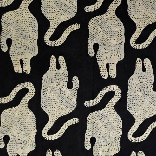( PRE-CUT 1.85 CM ) Pure Cotton Bagru Black With Cream Tiger Hand Block Print Fabric
