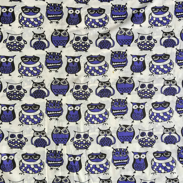 ( PRE-CUT 1.95 CM ) Pure Cotton The Owl Family Purple Screen Print Fabric