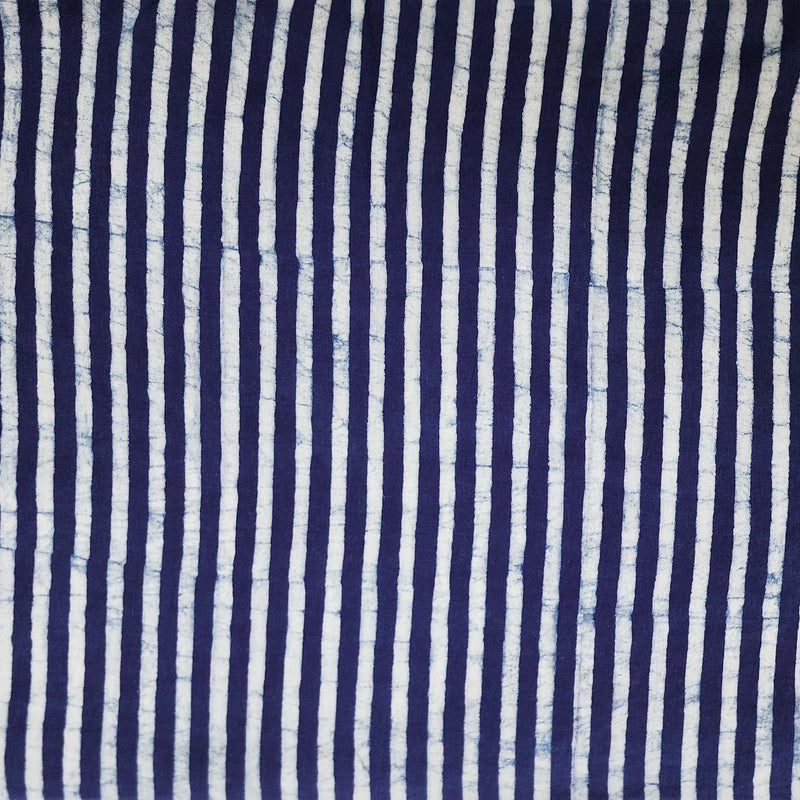 PRE-CUT 1.95 METER Pure Cotton Akola Indigo Fat Stripes Hand Block Print Fabric