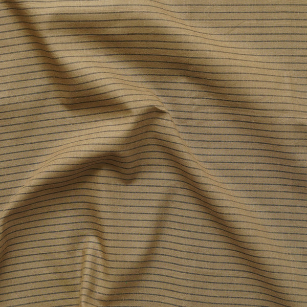 ( PRE-CUT 1.95 METER ) Pure Cotton Handloom Chicku Brown  With Black Stripes Woven Fabric