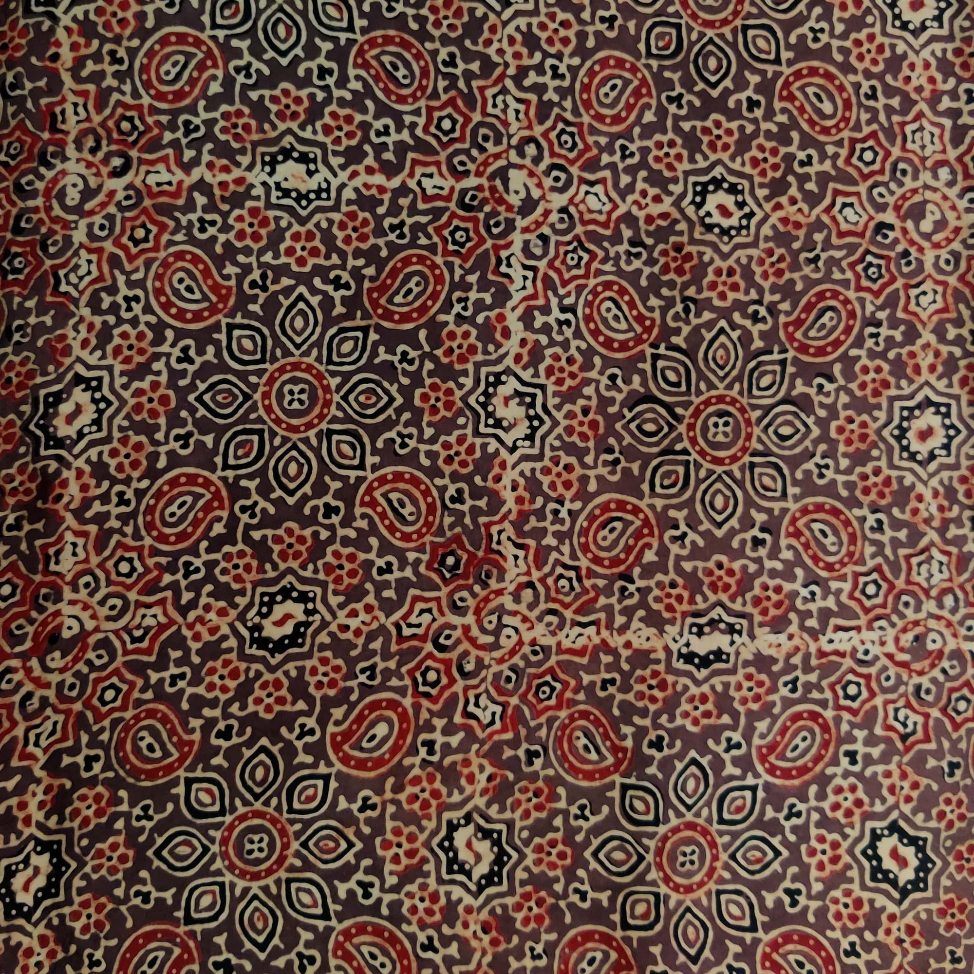 PRE-CUT 1 METER Modal Silk Ajrak Brown With Scintillating Stars Hand B ...