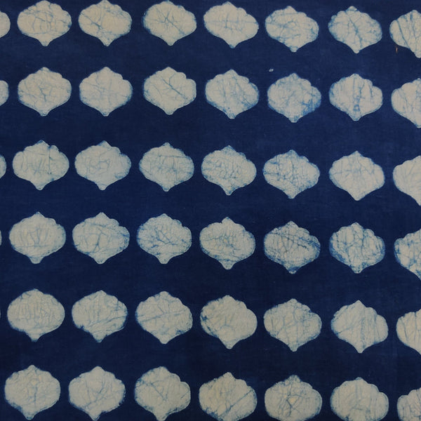 PRE-CUT 1 METER Pure Coton Special Akola Indigo With Geometric Mughal Motif Hand Block Print Fabric