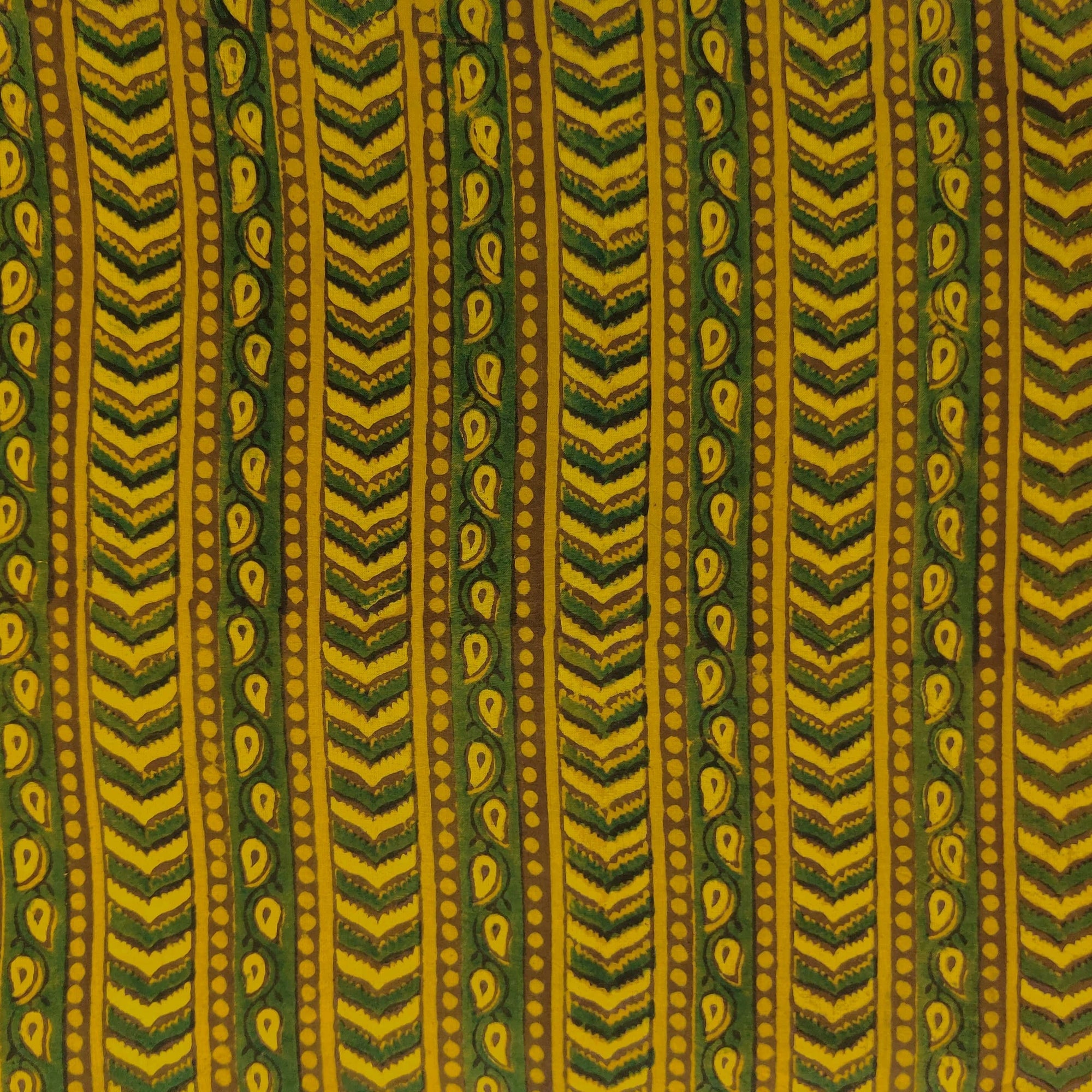 PRE-CUT 1 METER Pure Cotton Ajrak Haldi With Green Tribal Stripes Hand ...