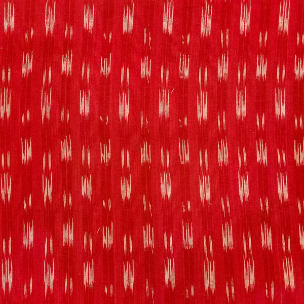 PRE-CUT 1 METER Pure Cotton Ikkat Cherry Red With Double Circle Weaves Hand Woven Fabric