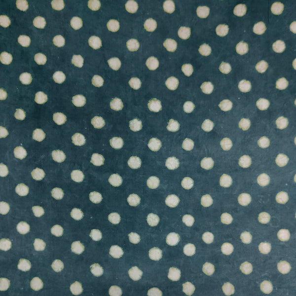 ( PRE-CUT 1 METER ) Pure Cotton Dabu Teal Blue With Cream Polka Dots Hand Block Print Fabric