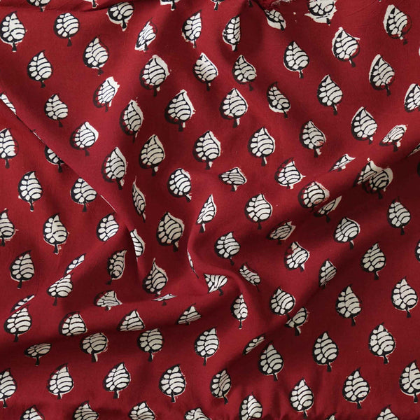 PRE-CUT 2.10 METER Modal Cotton Dabu Maroon With Tiny Leaves Motifs Hand Block Print Fabric