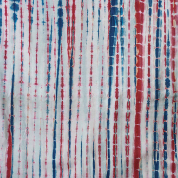 PRE-CUT 2.20 METER Modal Cotton Shibori Shades Of Blue And Red Hand Made Fabric