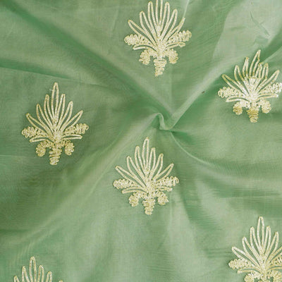 PRE-CUT 2.20 METER Organza Pastel Green With Gota Emboidery Fabric