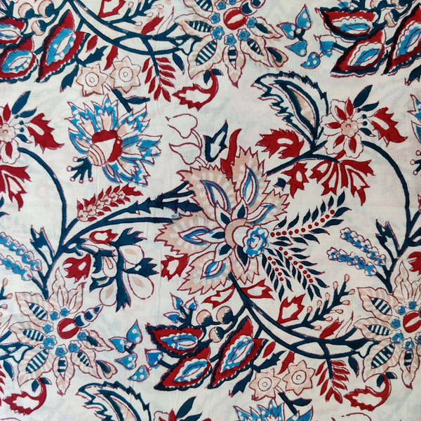 PRE-CUT 2.20 METER Pure Cotton Jaipuri White Wild Wild Jaal Hand Block Print Fabric