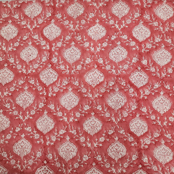 PRE-CUT 2.20 METERS Pure Cotton Jaipuri Pastel Peach With All Over Pattern Hand Block Print Fabric