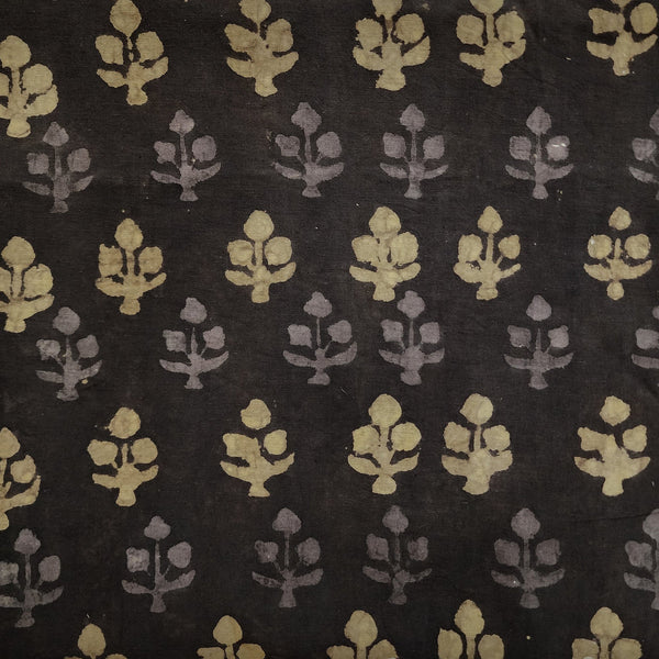 PRE-CUT 2.25 METER Pure Cotton Dabu Dark Brown With Sandy And Light Base Motifs Hand Block Print Fabric