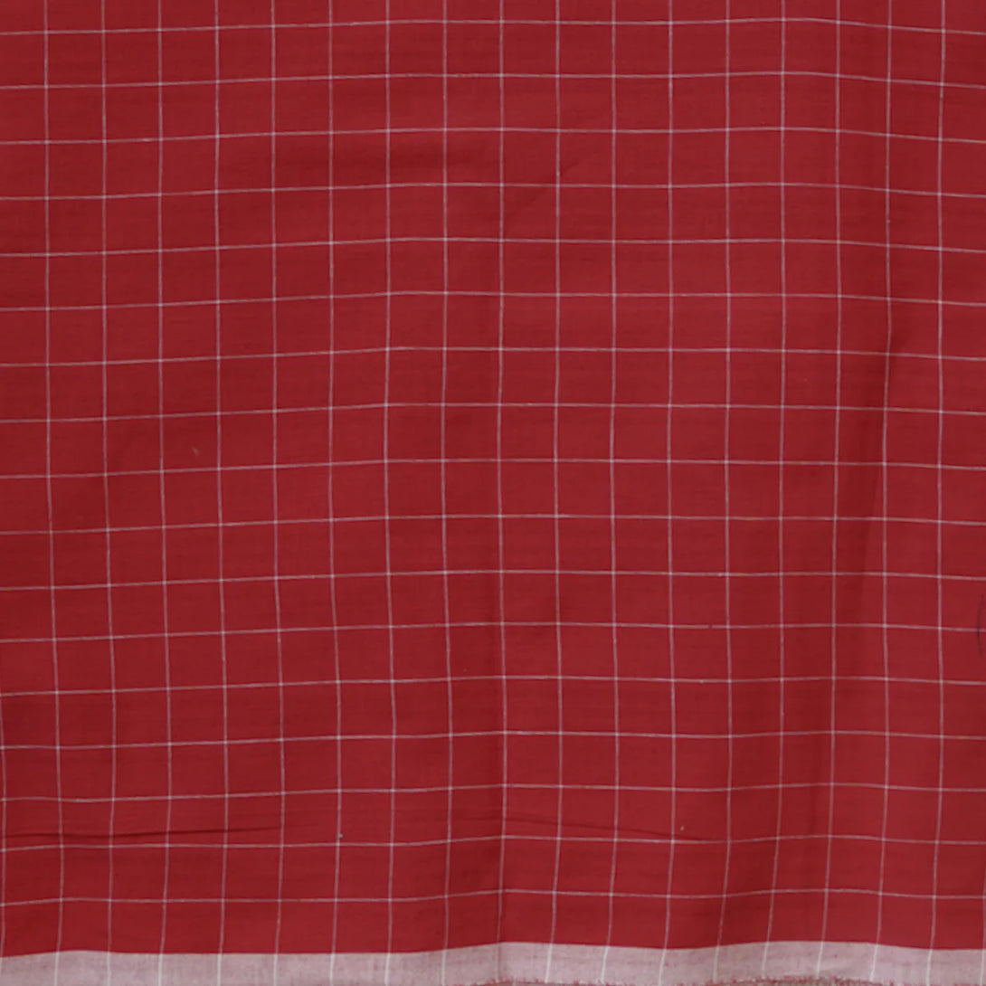 ( PRE-CUT 2.35 METER Pure Cotton Handloom Dark Red Checks With Border ...