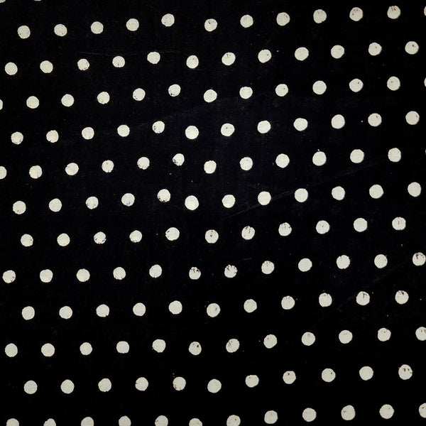 PRE-CUT 2 METER Pure Cotton Discharge Black With Polka Hand Block Print Fabric