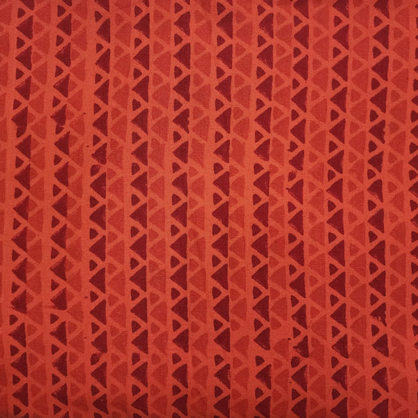 PRE-CUT 2 METER Pure Cotton Gamthi Orange With Red And Light Orange Tribal Border Hand Block Print Fabric