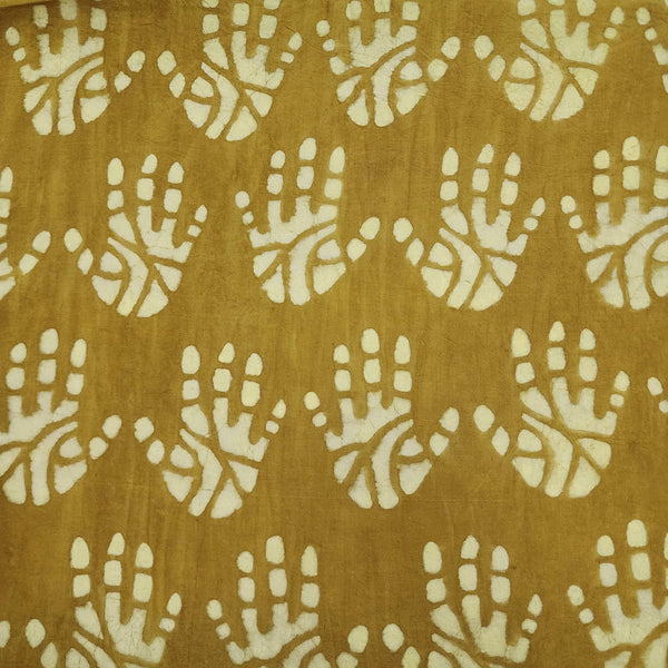 PRE-CUT 2 METER Pure Cotton Mustard Dabu With Hand Print Hand Block Print Fabric