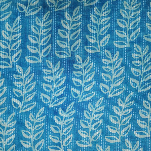 PRE-CUT 80 CM Pure Cotton Dabu Kaatha Light Blue With Cream Leafy Twigs Hand Block Print Fabric