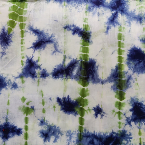 PRE-CUT 80 CM Pure Cotton Shibori White With Bue And Green Random Texture Tie And Dye Hand Dyed Fabric