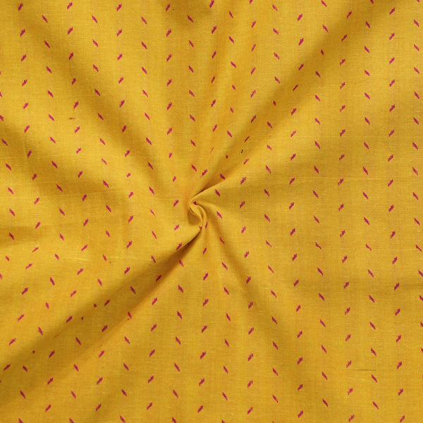 PRE-CUT 80 CM Pure South Cotton Handloom Yellow With Criss Cross Dots  Woven Fabric
