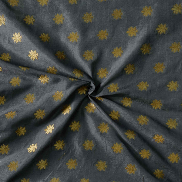 PRE-CUT 85 CM Brocade Grey With Gold Flower Motifs Woven Fabric