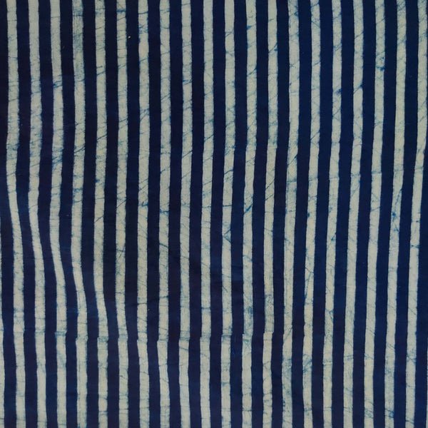 PRE-CUT 85 CM Pure Coton Special Akola Indigo With Stripes Hand Block Print Fabric