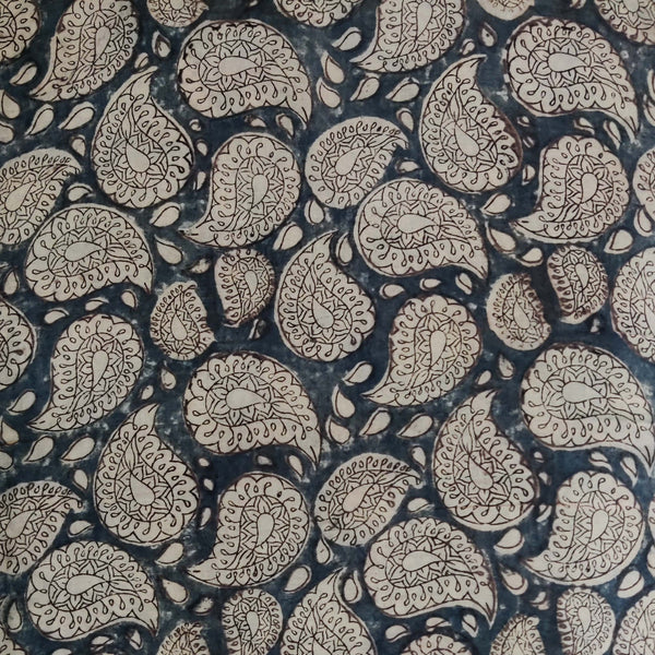 PRE-CUT 85 CM Pure Mul Cotton Extra Soft Kalamkari Indigo With Kairi Motif Hand Block Print Fabric