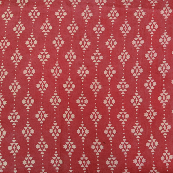 PRE-CUT 90 CM Pure Cotton Dabu Peach With Diamond Stripes Hand Block Print Fabric