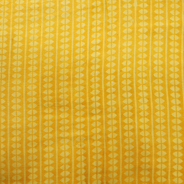 ( PRE-CUT 90 CM ) Pure Cotton Dabu Light Yellow Triangle Border Hand Block Print Fabric