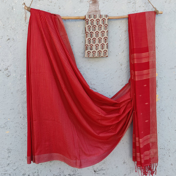 BENGAL KI RANI - Pure Cotton Rust Handwoven Saree