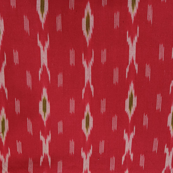 ( Pre-Cut 1.40 Meter ) Pure Cotton Ikkat Red With Grey XO Motifs Weaves Hand Woven Fabric