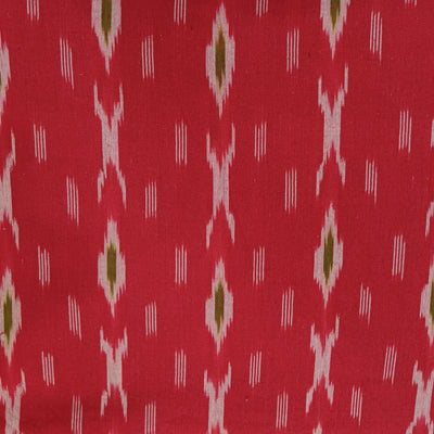( Pre-Cut 1.40 Meter ) Pure Cotton Ikkat Red With Grey XO Motifs Weaves Hand Woven Fabric