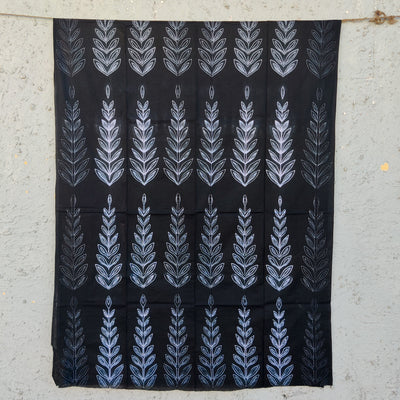 ( Precut 2.62 Meter ) Pin Shibori Navy Black With White Big Cypress Motif Tie And Dye Fabric