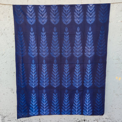 ( Precut 2.65 Meter ) Pin Shibori Navy Blue With White Big Cypress Motif Tie And Dye Fabric