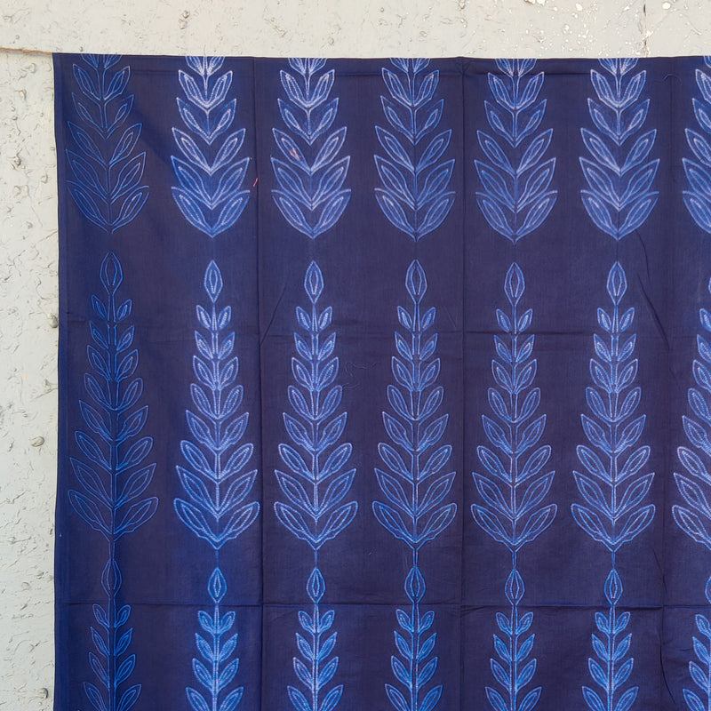 ( Precut 2.65 Meter ) Pin Shibori Navy Blue With White Big Cypress Motif Tie And Dye Fabric