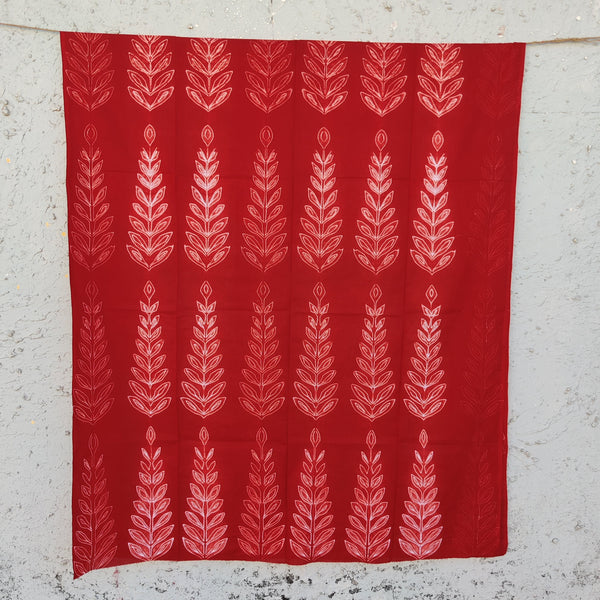 (Precut 2.64 Meter )Pin Shibori Navy Red With White Big Cypress Motif Tie And Dye Fabric