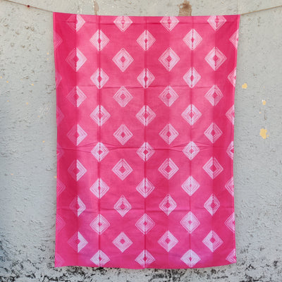 ( Pre-Cut 2.60  Meter ) Pin Shibori Dark Pink With White Diamond  Intricate Design Tie And Dye Fabric