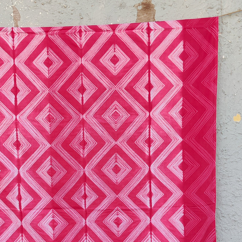 ( Pre-Cut 2.60 ) Meter Pin Shibori Pink With White Intricate Design Tie And Dye Fabric