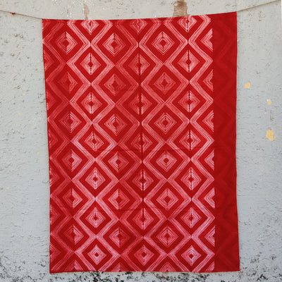 ( Pre-Cut 2.60 Meter ) Pin Shibori Red With White Intricate Design Tie And Dye Fabric