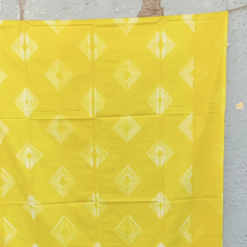 ( Pre-Cut 2.60 Meter ) Pin Shibori Yellow With White Diamond  Intricate Design Tie And Dye Fabric