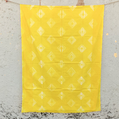 ( Pre-Cut 2.60 Meter ) Pin Shibori Yellow With White Diamond  Intricate Design Tie And Dye Fabric